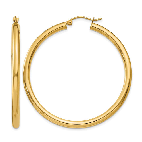10K Polished 3mm Tube Hoop Earrings