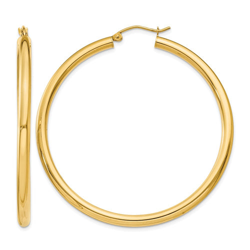 10K Polished 3mm Tube Hoop Earrings