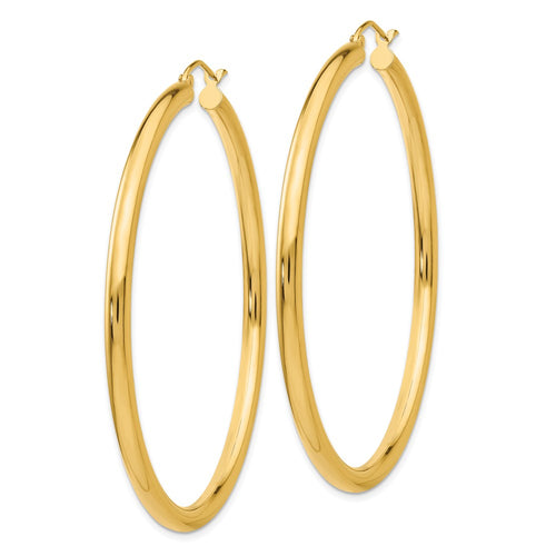 10K Polished 3mm Tube Hoop Earrings