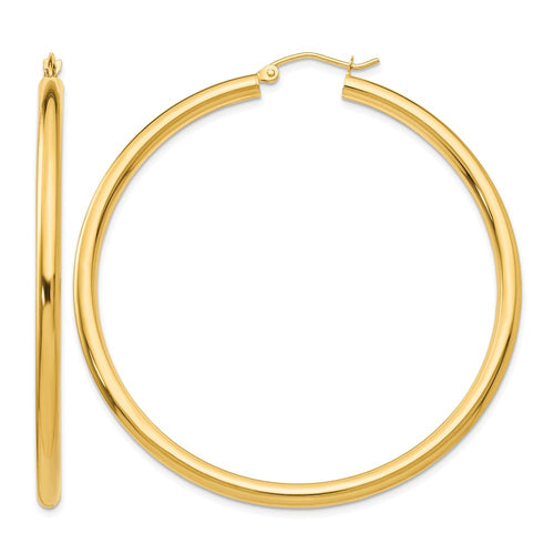 10K Polished 3mm Tube Hoop Earrings