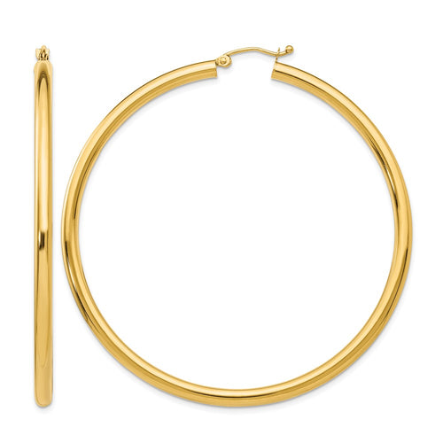10K Polished 3mm Tube Hoop Earrings