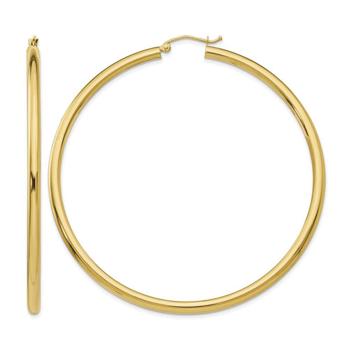 10K Polished 3mm Tube Hoop Earrings