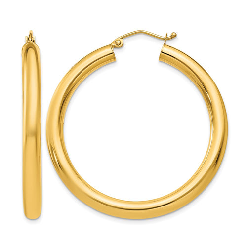 10K Polished 4mm Tube Hoop Earrings