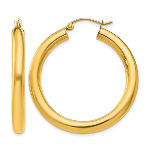 10K Polished 4mm Tube Hoop Earrings