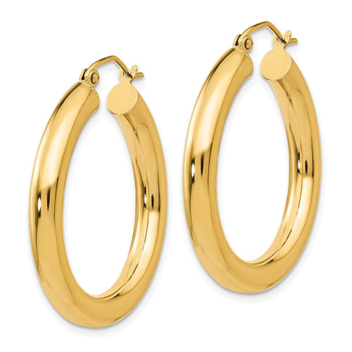 10K Polished 4mm Tube Hoop Earrings