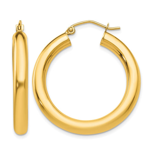 10K Polished 4mm Tube Hoop Earrings
