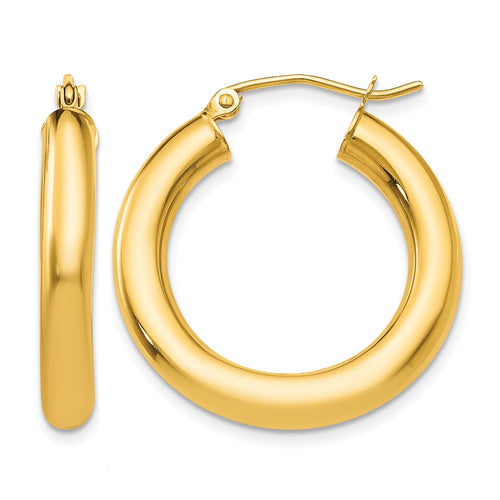 10K Polished 4mm Tube Hoop Earrings