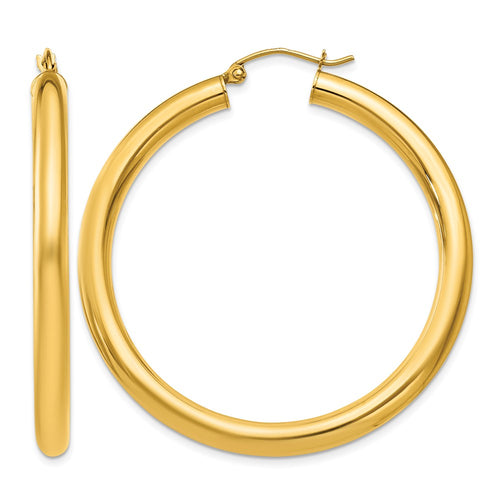 10K Polished 4mm Tube Hoop Earrings