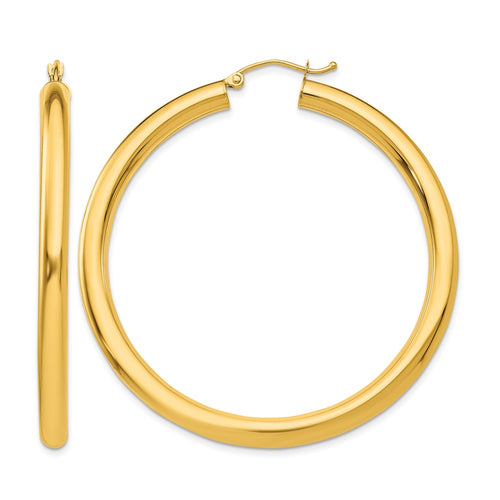 10K Polished 4mm Tube Hoop Earrings