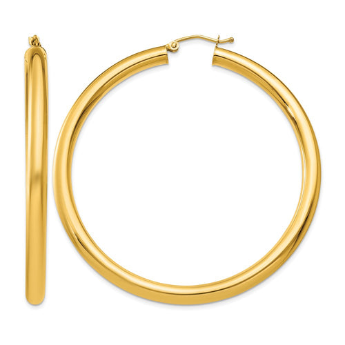 10K Polished 4mm Tube Hoop Earrings