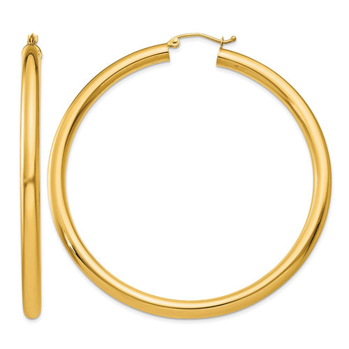 10K Polished 4mm Tube Hoop Earrings