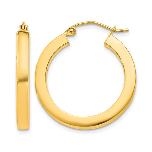 10k 3mm Polished Square Hoop Earrings