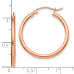 10K Rose Gold Polished 2mm Tube Hoop Earrings