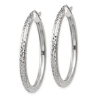 10k White Gold Diamond-cut 3mm Round Hoop Earrings