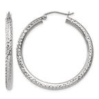 10k White Gold Diamond-cut 3mm Round Hoop Earrings