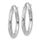 10k White Gold Diamond-cut 3mm Round Hoop Earrings