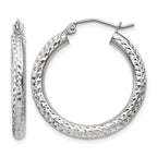 10k White Gold Diamond-cut 3mm Round Hoop Earrings