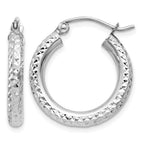 10k White Gold Diamond-cut 3mm Round Hoop Earrings