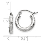 10k White Gold Diamond-cut 3mm Round Hoop Earrings