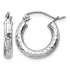 10k White Gold Diamond-cut 3mm Round Hoop Earrings