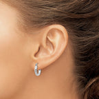 10k White Gold Diamond-cut 3mm Round Hoop Earrings