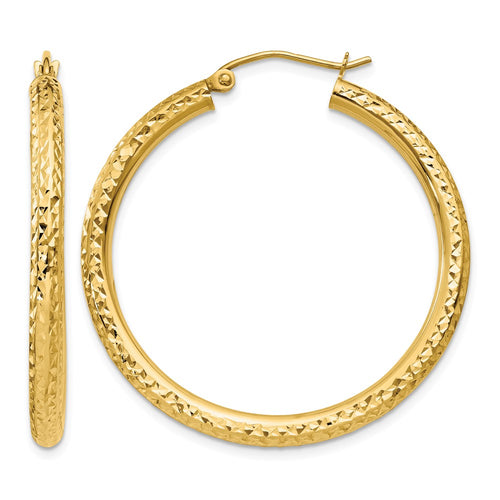 10k Diamond-cut 3mm Round Hoop Earrings