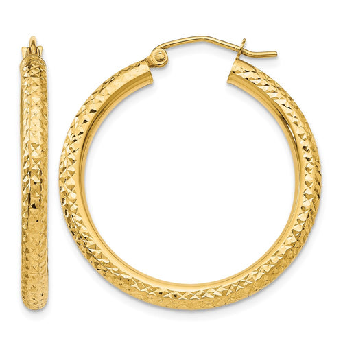 10k Diamond-cut 3mm Round Hoop Earrings