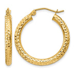 10k Diamond-cut 3mm Round Hoop Earrings