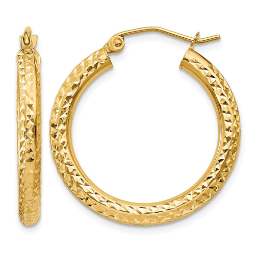 10k Diamond-cut 3mm Round Hoop Earrings