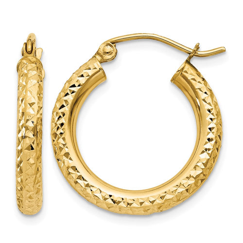 10k Diamond-cut 3mm Round Hoop Earrings