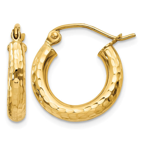 10k Diamond-cut 3mm Round Hoop Earrings
