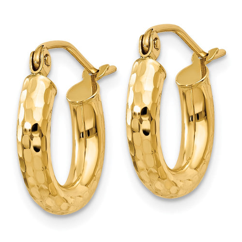 10k Diamond-cut 3mm Round Hoop Earrings