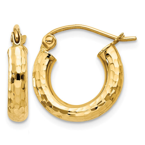 10k Diamond-cut 3mm Round Hoop Earrings