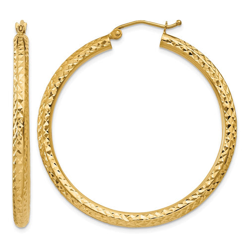 10k Diamond-cut 3mm Round Hoop Earrings