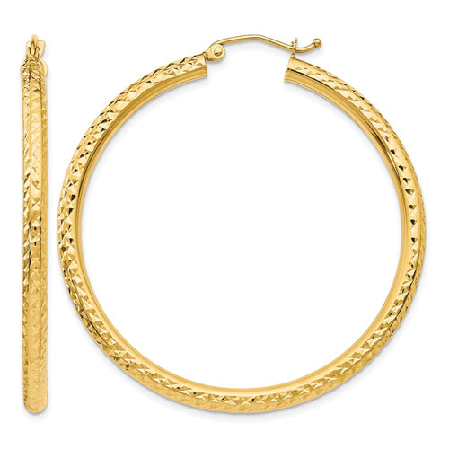 10k Diamond-cut 3mm Round Hoop Earrings