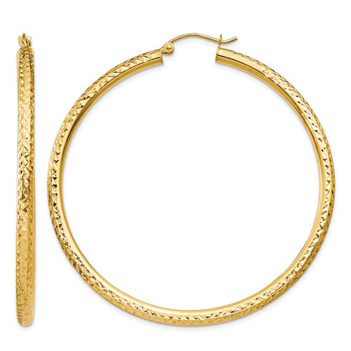 10k Diamond-cut 3mm Round Hoop Earrings