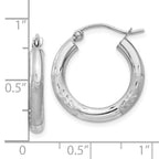 10k White Gold Satin & Diamond-cut 3mm Round Hoop Earrings