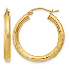 10k Satin & Diamond-cut 3mm Round Hoop Earrings
