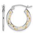 10K White Gold & Yellow Rhodium Diamond Cut Hoop Earrings