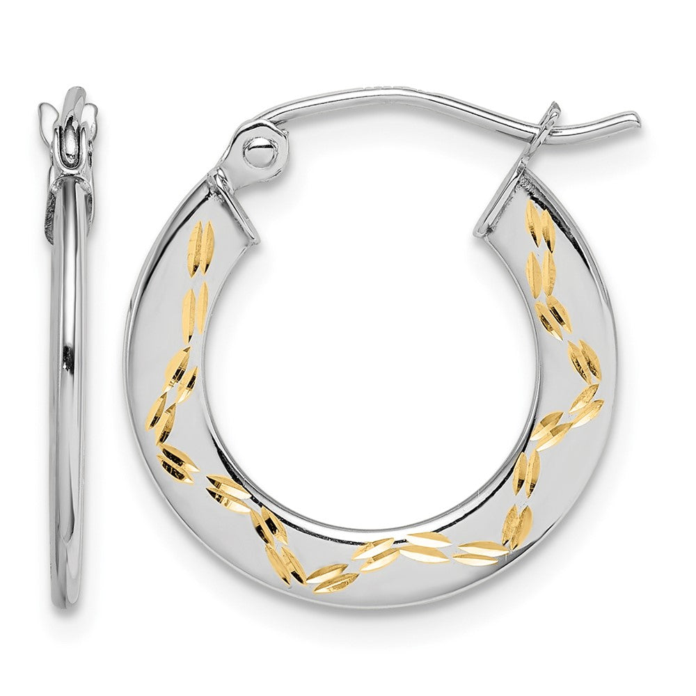 10K White Gold & Yellow Rhodium Diamond Cut Hoop Earrings