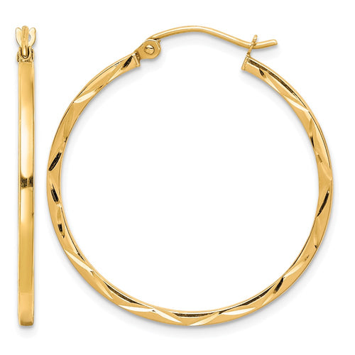 10K 1.5x30mm Diamond Cut Hoop Earrings