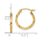 10K 1.5x15mm Diamond Cut Hoop Earrings