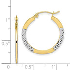 10K & Rhodium Diamond Cut 2.5x20mm Hoop Earrings