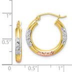 10K White & Rose Rhodium D/C 3x20mm Hoop Earrings