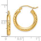 10K Diamond Cut 3x20mm Hollow Tube Hoop Earrings