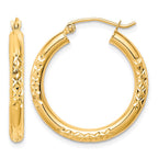10K Diamond Cut 3x25mm Hollow Tube Hoop Earrings