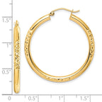 10K Diamond Cut 3x35mm Hollow Tube Hoop Earrings