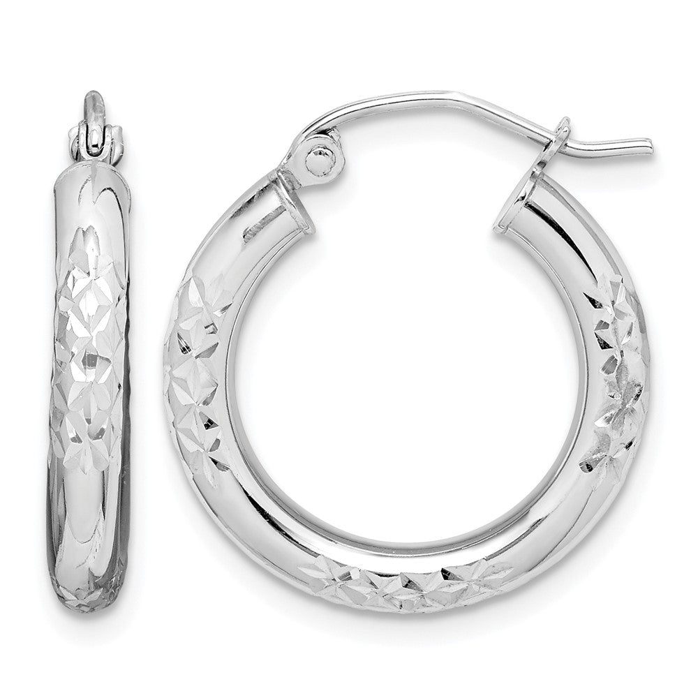 10K White Gold Diamond Cut 3mm Hoop Earrings