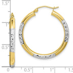 10K & Rhodium Diamond Cut 3mm Hoop Earrings