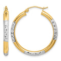 10K & Rhodium Diamond Cut 3mm Hoop Earrings